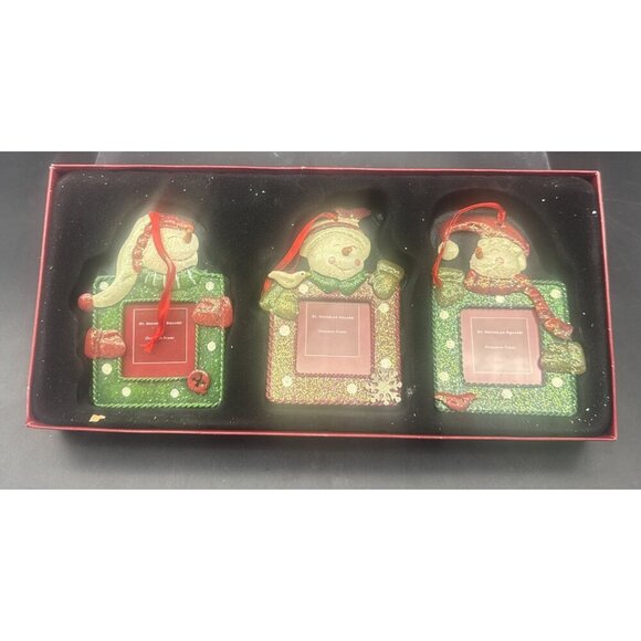 St. Nicholas Square Sparkly SNOWMAN Metal Ornament Frames-3 PC NEW Christmas - Picture 1 of 11